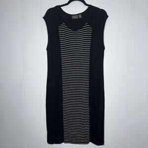 Chico’s Travelers Women’s Slinky Knit Striped Shift Dress Black Size 2 Large